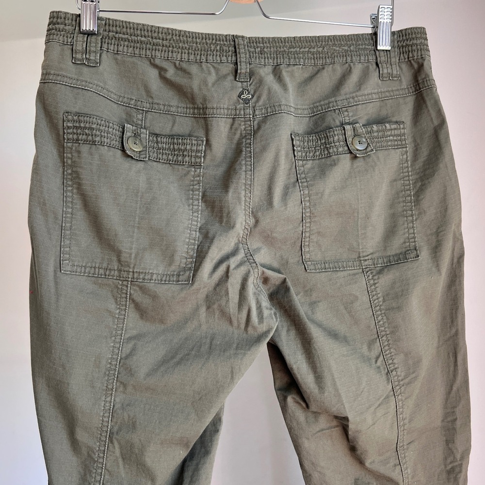 PrAna Women's 12 GREEN Organic Cotton Twill Mari Cropped Capri Pants Hiking - Picture 4 of 6